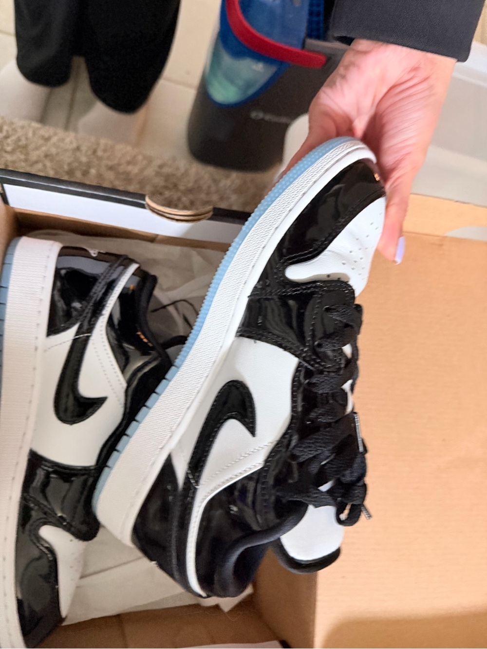 Jordan Kids Black & White Low-Top Sneakers with Light Blue Sole
